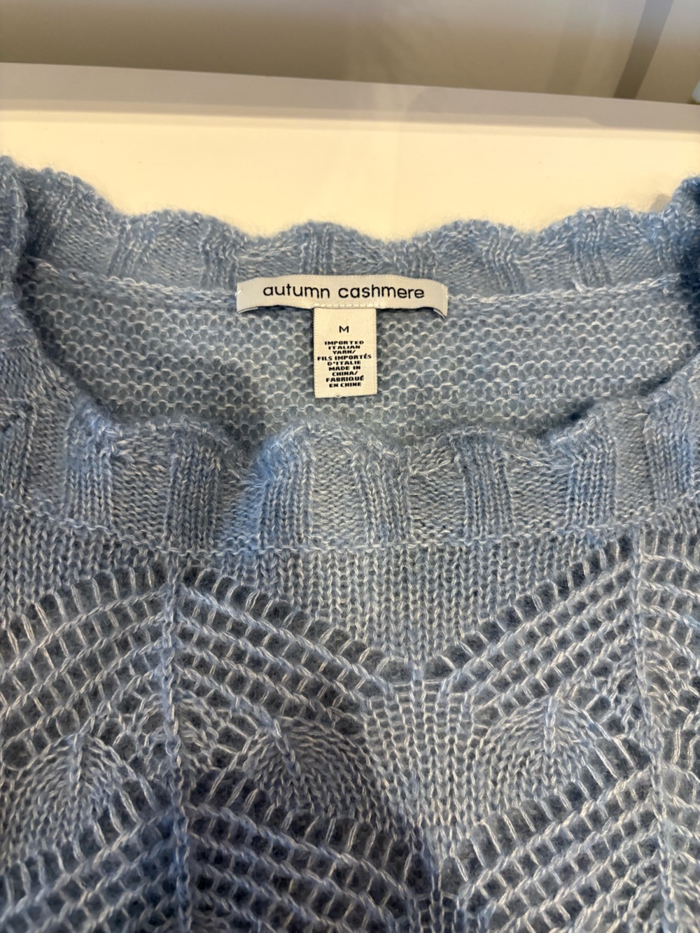 Autumn Cashmere Soft Blue Open-Knit Crew Sweater